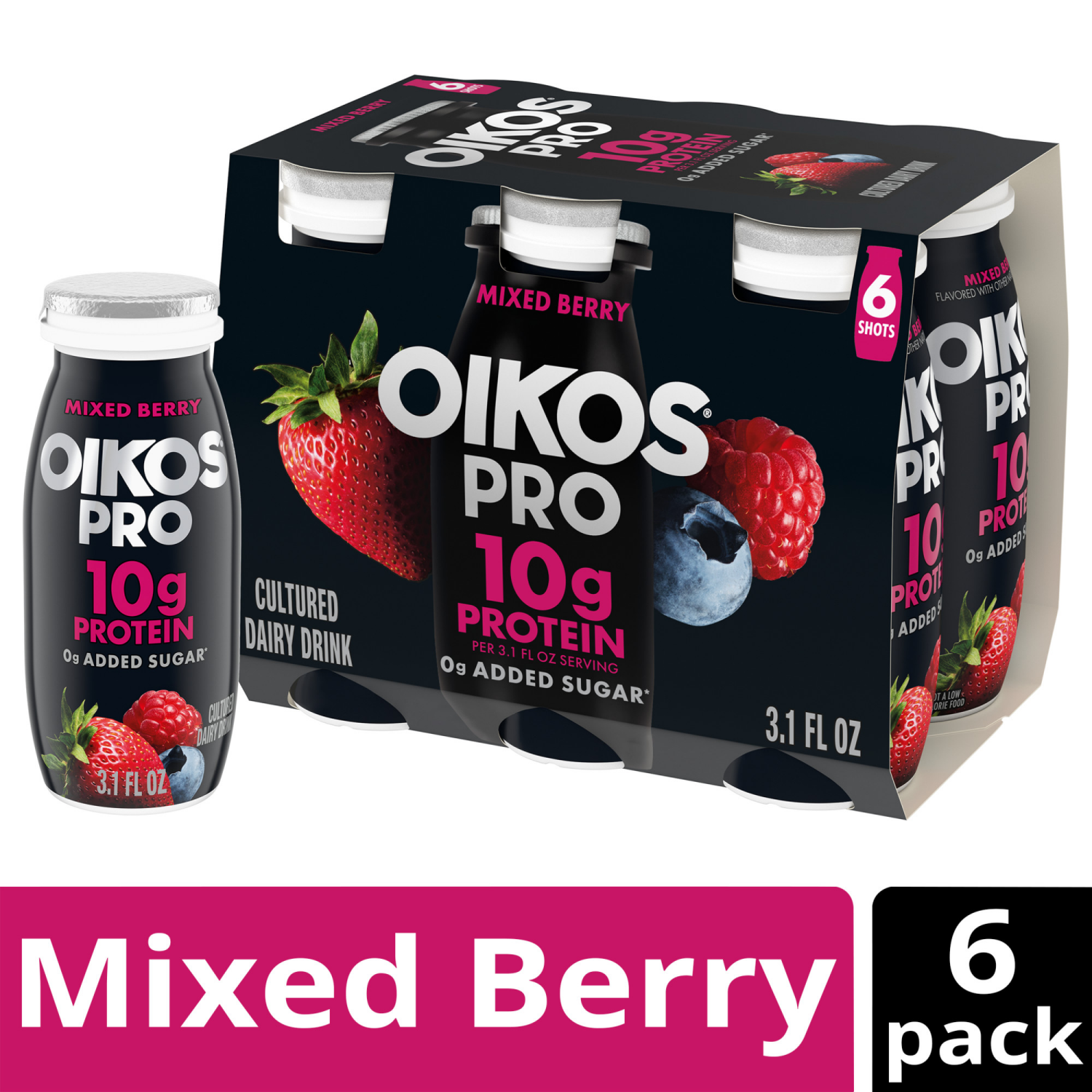 slide 4 of 8, Oikos Pro Mixed Berry, 6 ct