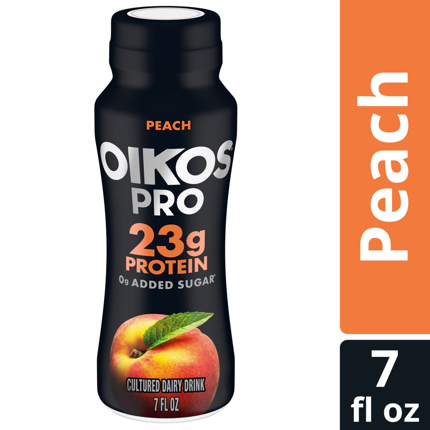 slide 4 of 8, Oikos Pro Peach Cultured Dairy Drink, 23g Protein, 7 Fl Oz Bottle, 7 fl oz