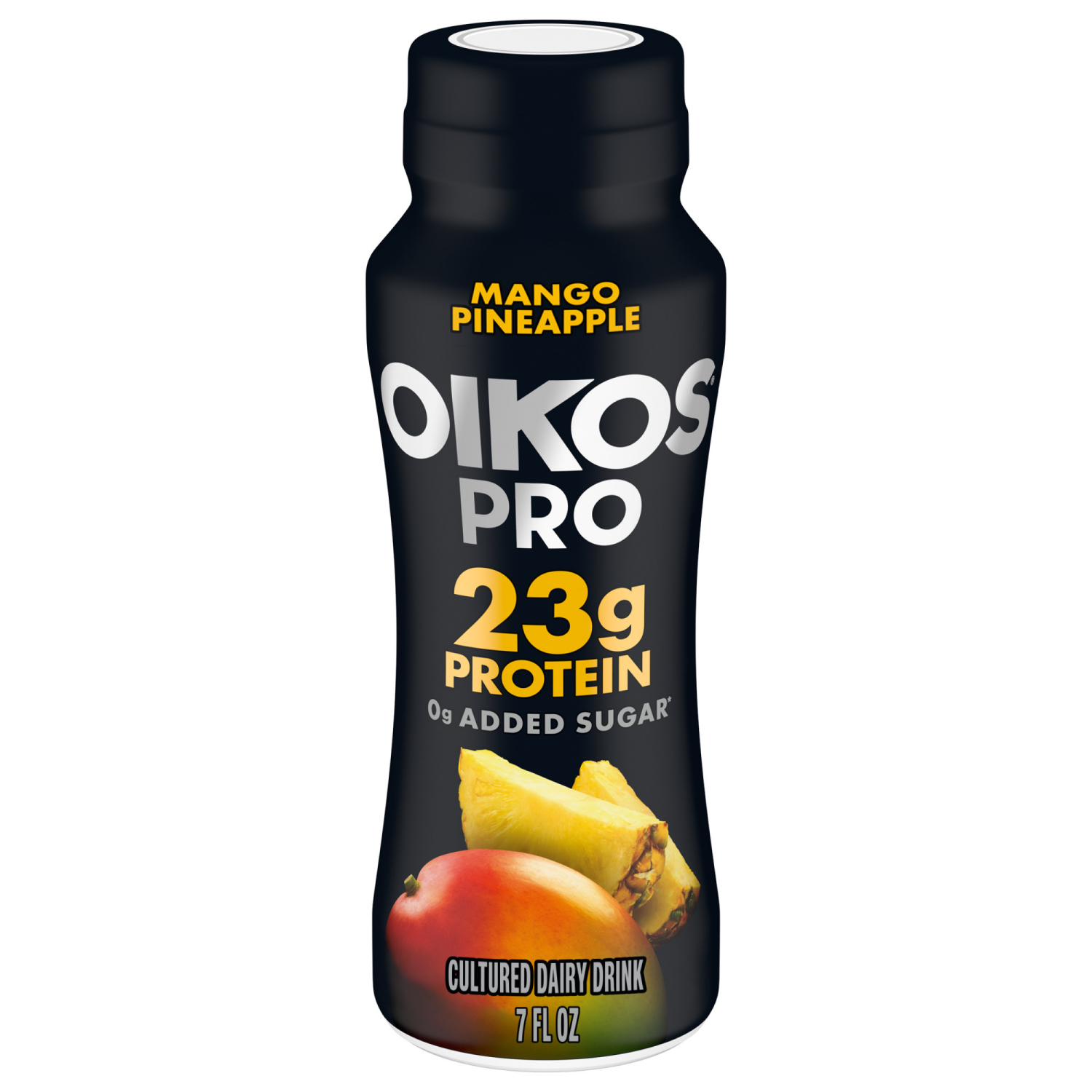 slide 1 of 8, Oikos Pro Mango Pineapple Cultured Dairy Drink, 23g Protein, 7 Fl Oz Bottle, 7 fl oz