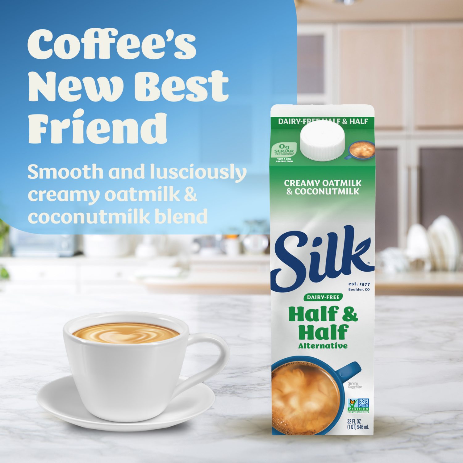 slide 3 of 5, Silk Half and Half Alternative, Dairy Free, Gluten Free, 32 FL OZ Carton, 32 fl oz