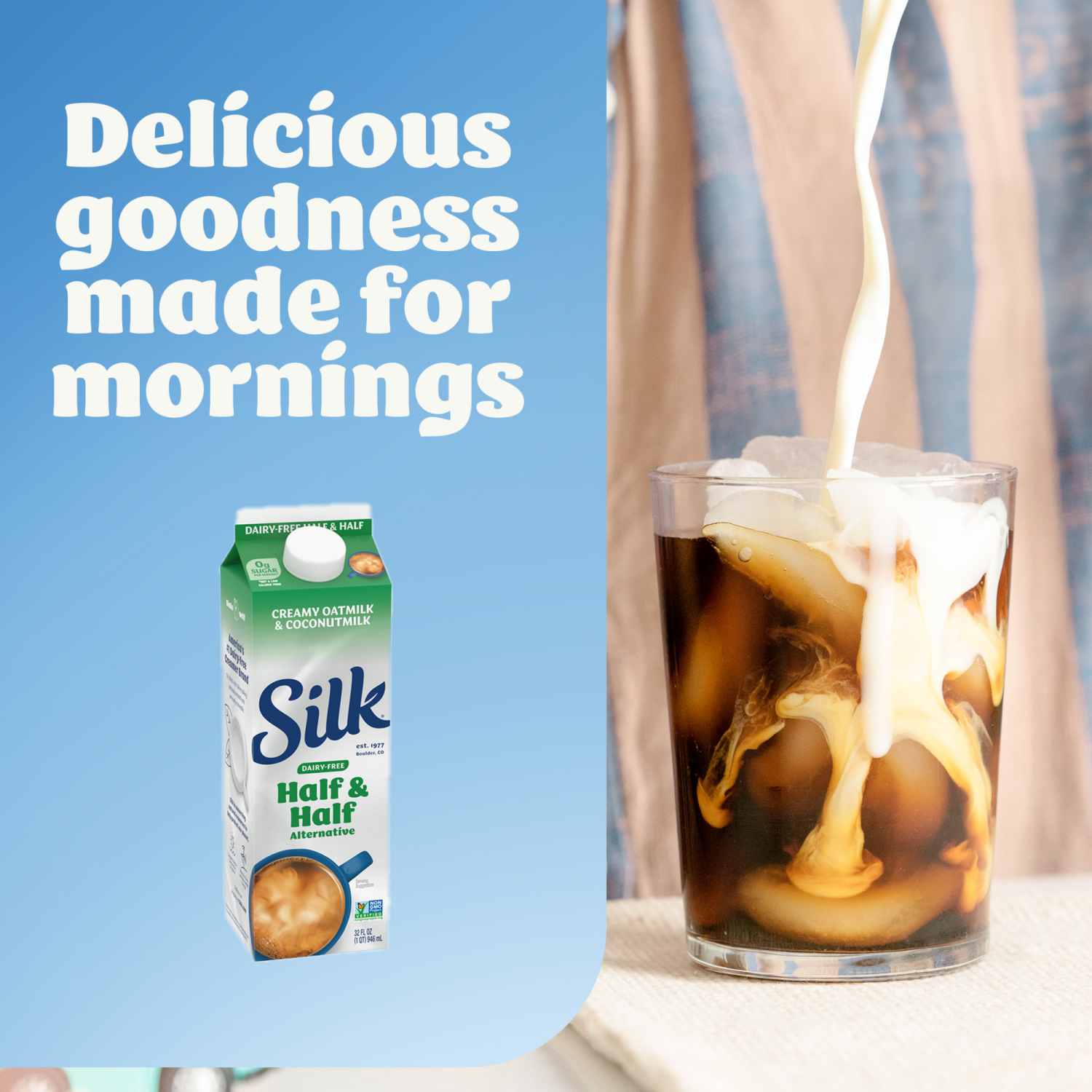 slide 5 of 5, Silk Half and Half Alternative, Dairy Free, Gluten Free, 32 FL OZ Carton, 32 fl oz
