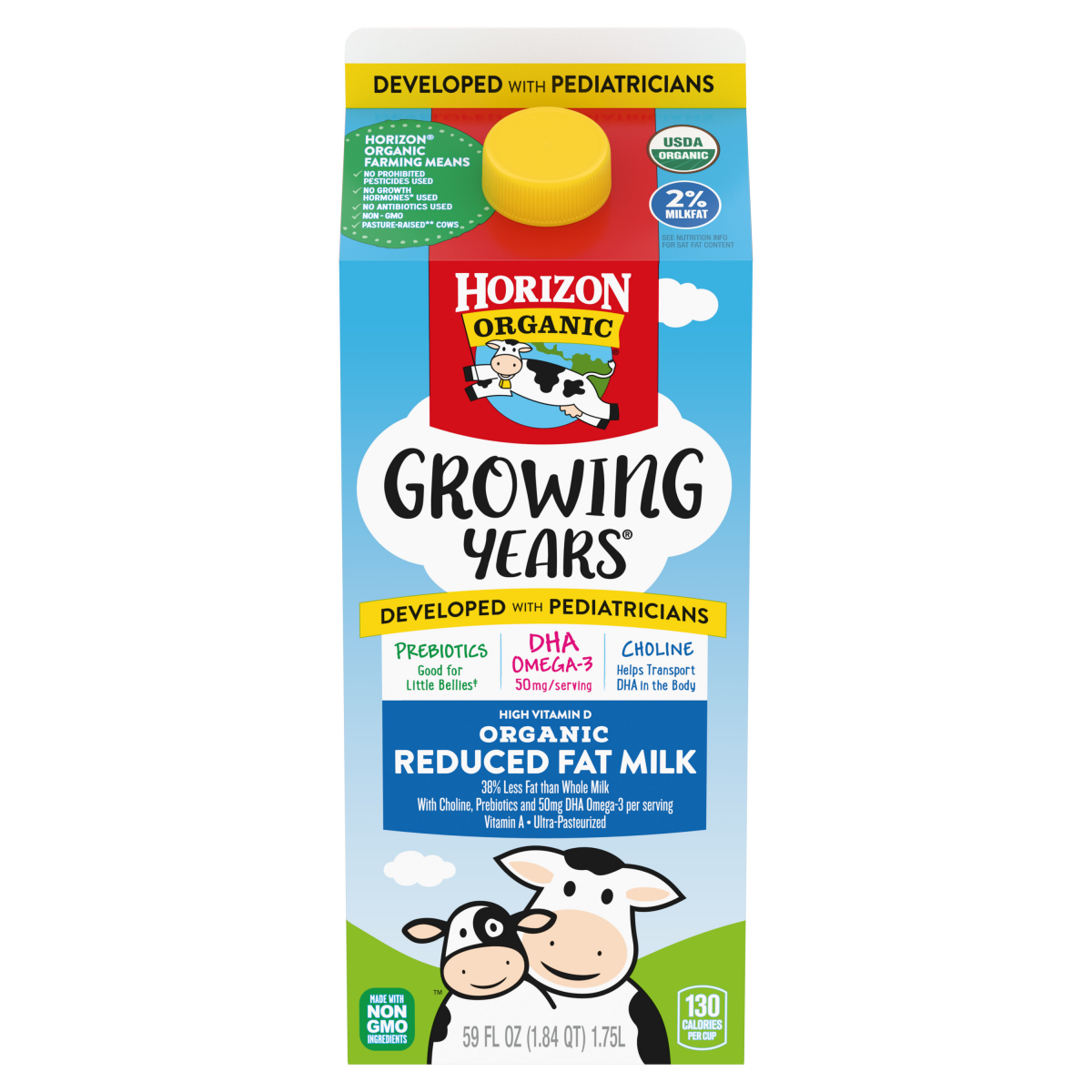 slide 1 of 29, Horizon Organic Growing Years 2% Milk with DHA Omega-3, 59 fl oz. Carton, 64 fl oz