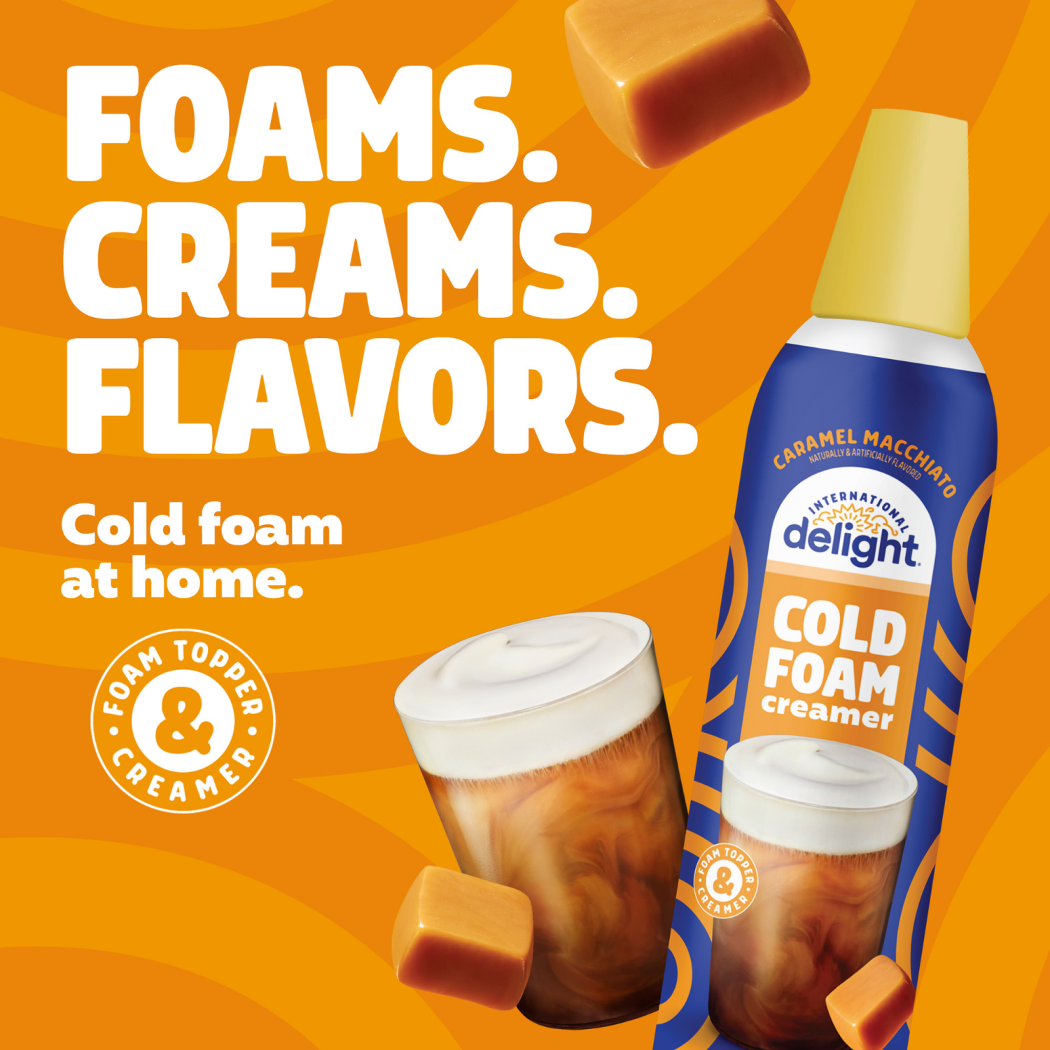 slide 3 of 5, International Delight Cold Foam Coffee Creamer, Caramel Macchiato, 14 OZ Can, 14 oz