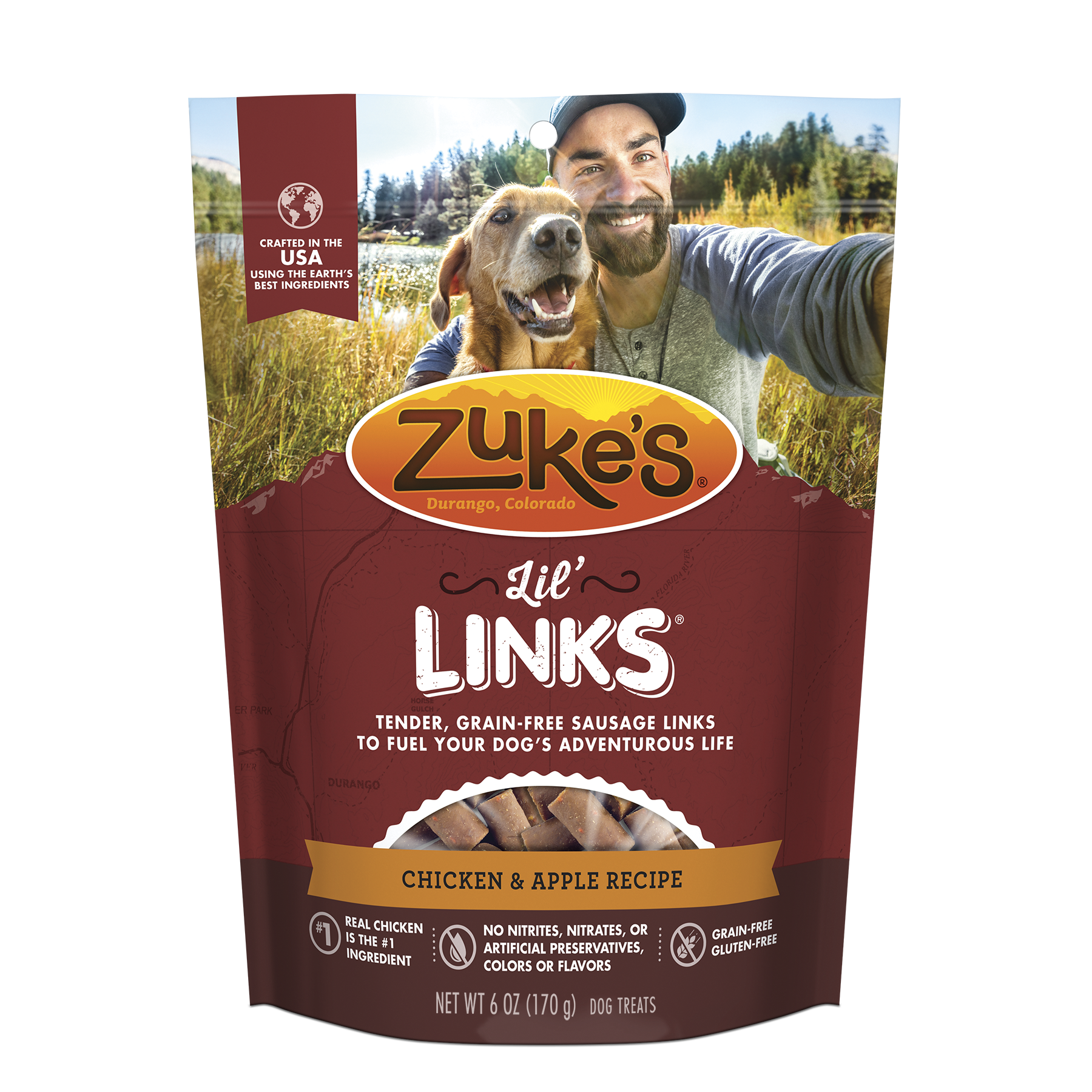 slide 1 of 3, ZUKES Zuke's Lil' Links Grain Free Dog Treats Chicken & Apple Recipe - 6 oz Bag, 6 oz