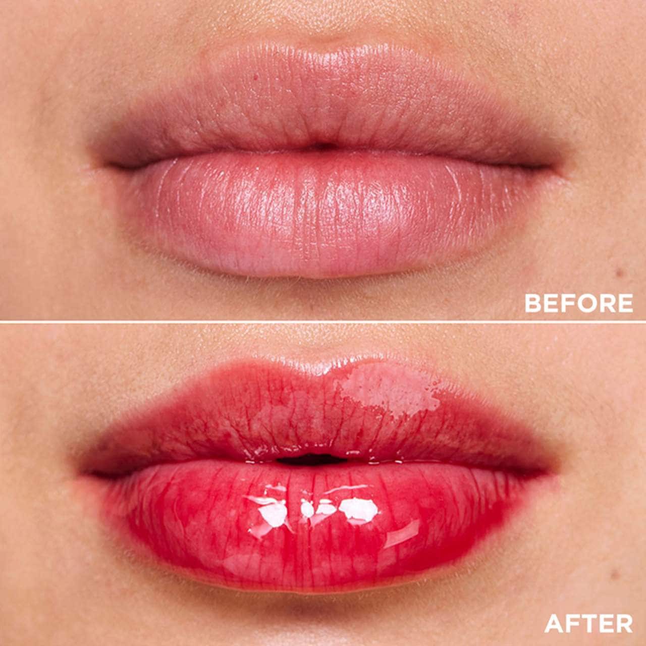 slide 4 of 10, Clarins Lip Comfort Hydrating Oil 03 Cherry - sheer warm red, pH reactive, 