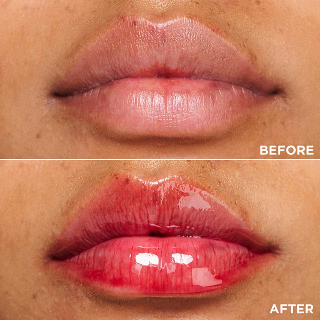 slide 5 of 10, Clarins Lip Comfort Hydrating Oil 03 Cherry - sheer warm red, pH reactive, 