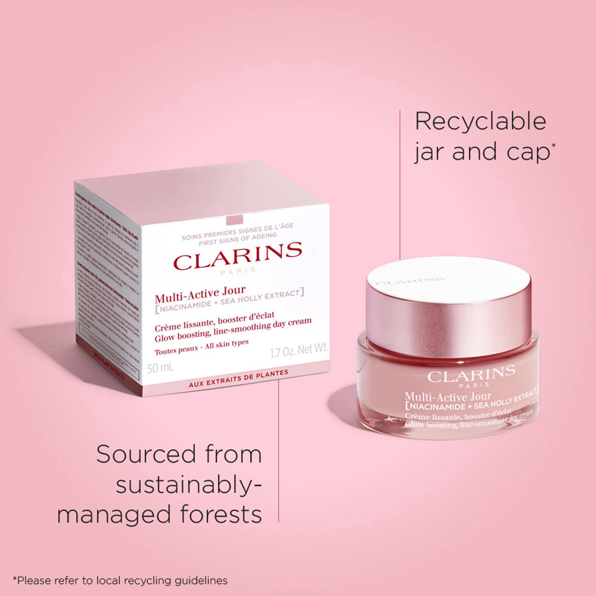 slide 9 of 10, Clarins Multi-Active Day Moisturizer for Lines, Pores, Glow with Niacinamide 1.7 oz / 50 ml, 