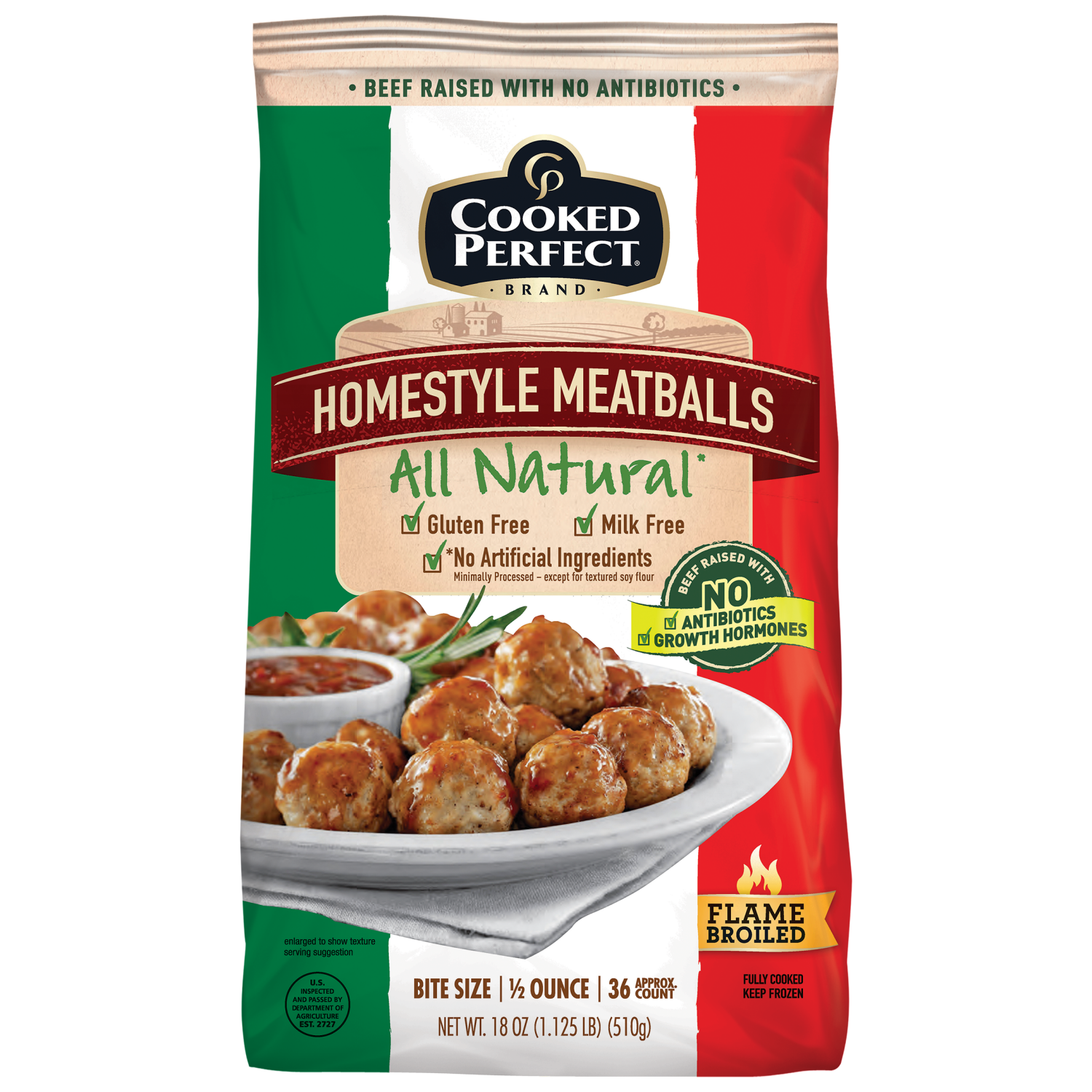 slide 1 of 1, Cooked Perfect All Natural Bite Sized Homestyle Meatballs, 18 Oz, 18 oz