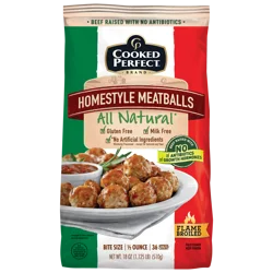 Cooked Perfect All Natural Bite Sized Homestyle Meatballs, 18 Oz