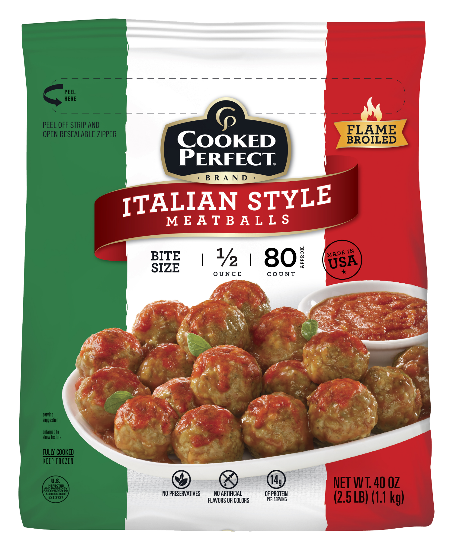 slide 1 of 1, Cooked Perfect Italian Style Meatballs, Bite Size, 40 oz. Bag, 40 oz