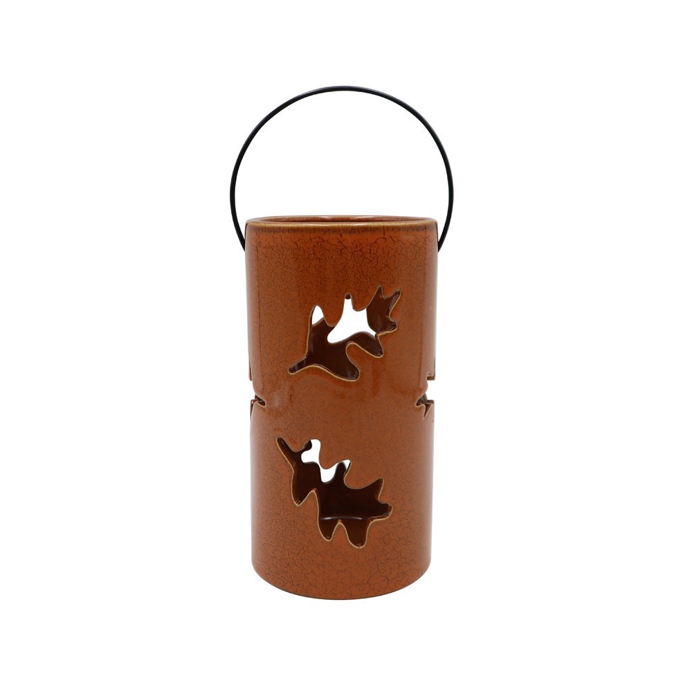 slide 1 of 1, Holiday Home Ceramic Leaf Cutout Lantern, 1 ct