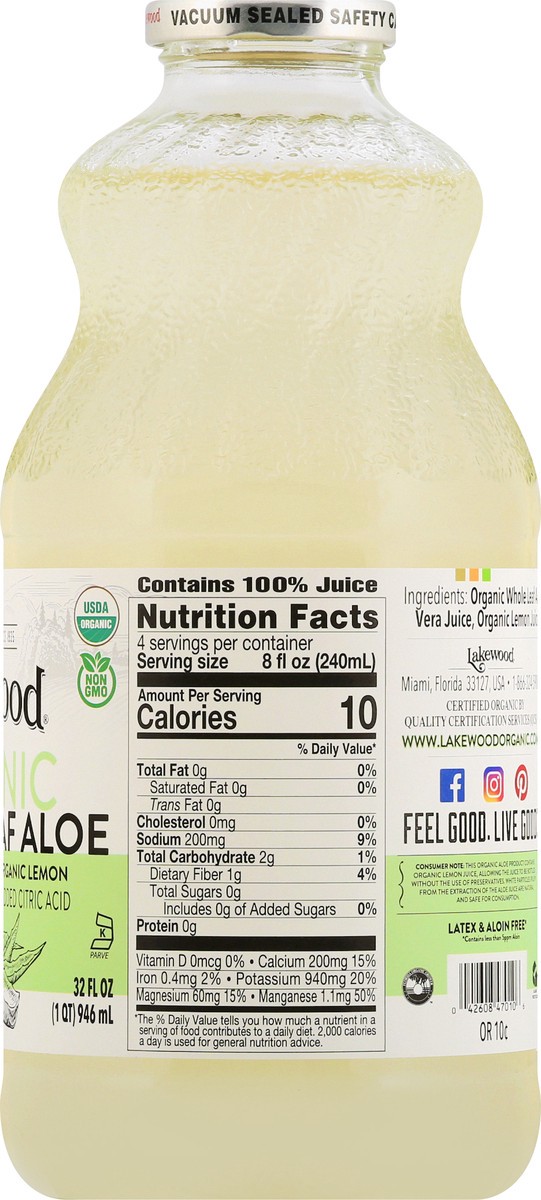 slide 8 of 9, Lakewood Organic Whole Leaf Aloe Juice 32 oz, 32 fl oz