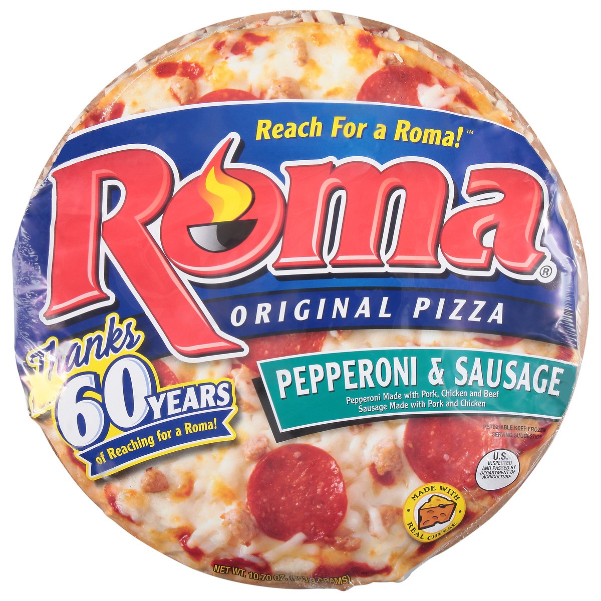 slide 8 of 14, Roma Original Pepperoni & Sausage Pizza 10.70 oz, 12.3 oz