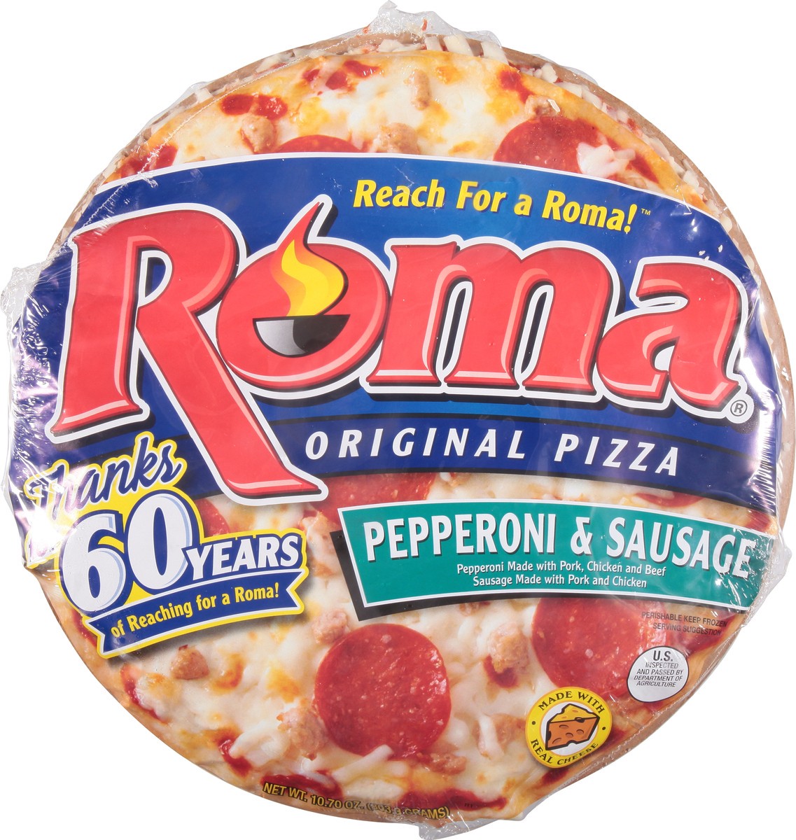 slide 10 of 14, Roma Original Pepperoni & Sausage Pizza 10.70 oz, 12.3 oz