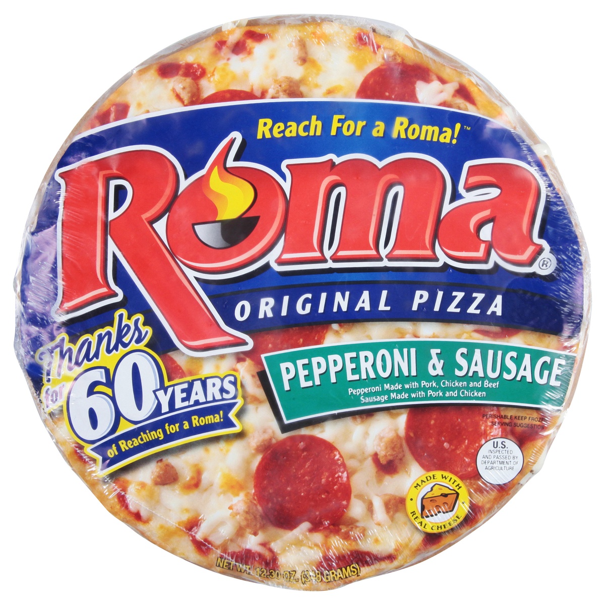 slide 1 of 1, Roma Original Pepperoni & Sausage Pizza, 12.3 oz