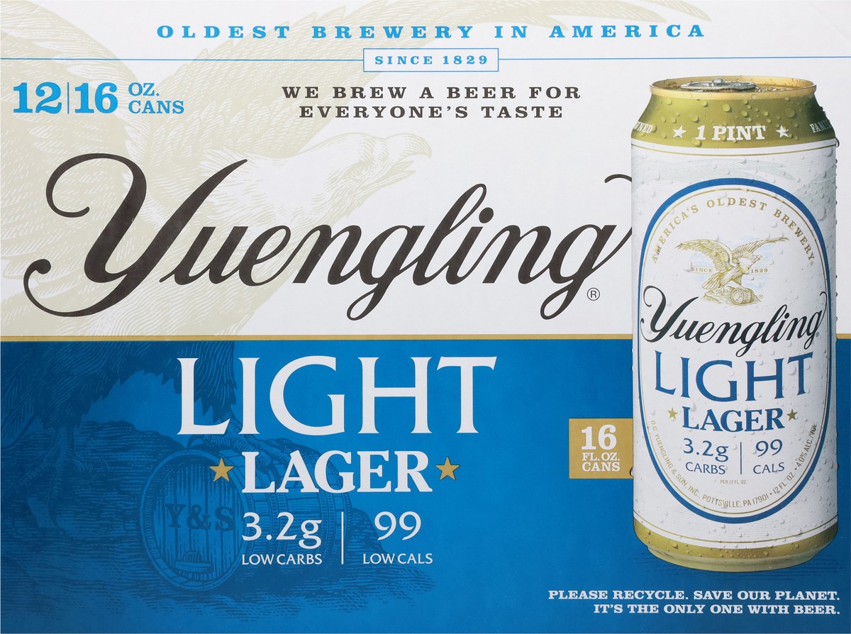 slide 2 of 13, Yuengling Light Lager Beer 12 - 16 oz Cans, 192 oz