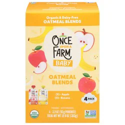 Once Upon a Farm 6+ Months Baby Organic & Dairy-Free Apple/Banana Oatmeal Blends, 4 Pack - 3.2 oz Pouches