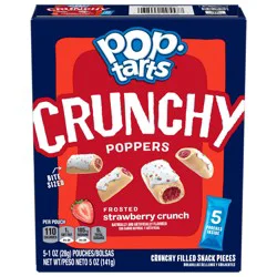 Pop-Tarts Crunchy Poppers Crunchy Filled Snack Pieces, Kids Snacks, On-the-Go Snacks, Frosted Strawberry Crunch, 5oz Box, 5 Pouches
