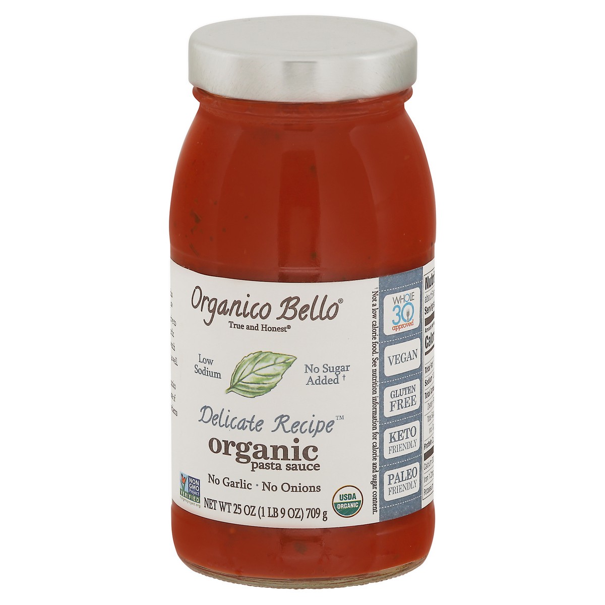 slide 2 of 12, Organico Bello True and Honest Organic Delicate Recipe Pasta Sauce 25 oz, 25 oz