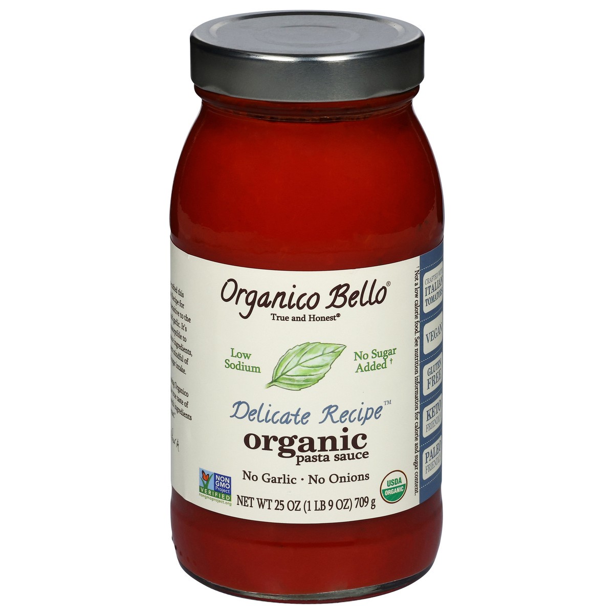 slide 1 of 12, Organico Bello True and Honest Organic Delicate Recipe Pasta Sauce 25 oz, 25 oz