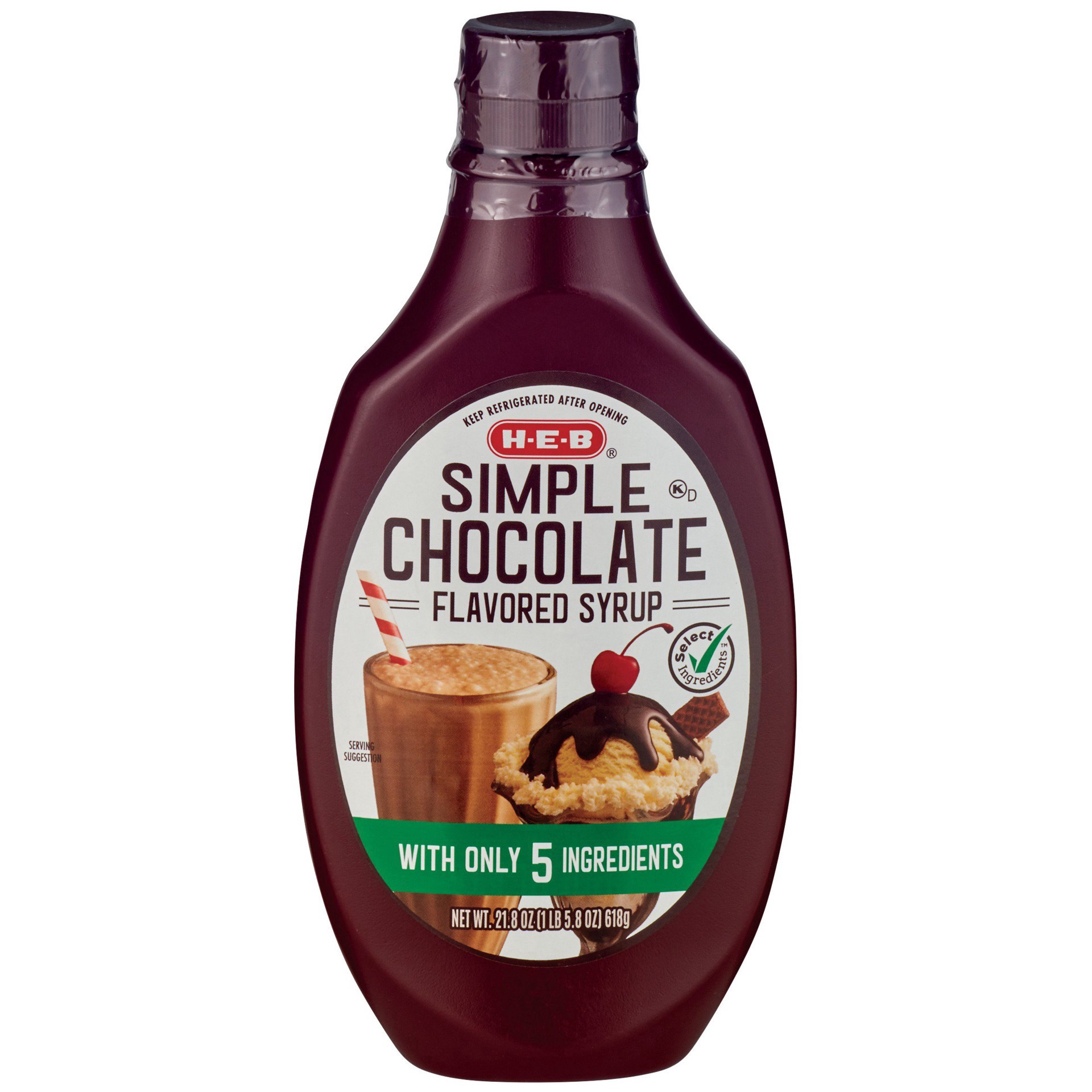 slide 1 of 1, H-E-B Select Ingredients Simple Chocolate Flavored Syrup, 21.8 oz