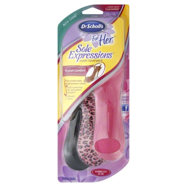 slide 1 of 1, Dr. Scholl's For Her Sole Expressions Women's Size 6-10 Insoles, 3 pair