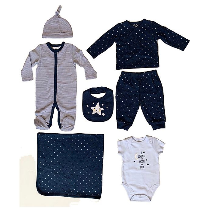 slide 1 of 1, Sterling Baby Newborn Star Starter Layette Set - Navy, 7 ct