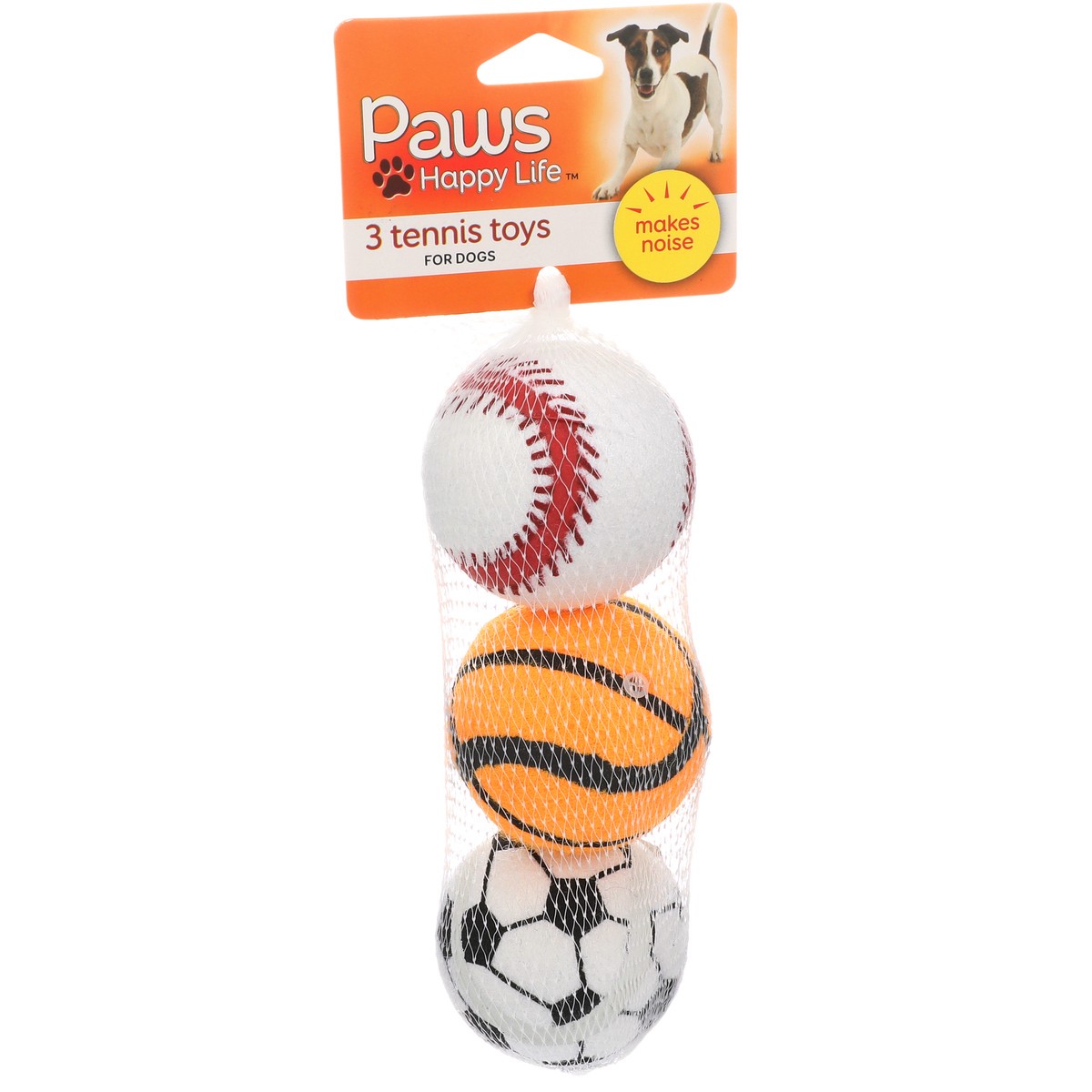 slide 5 of 8, Paws Happy Life Dog Toy, 3 Tennis Toys, 3 ct