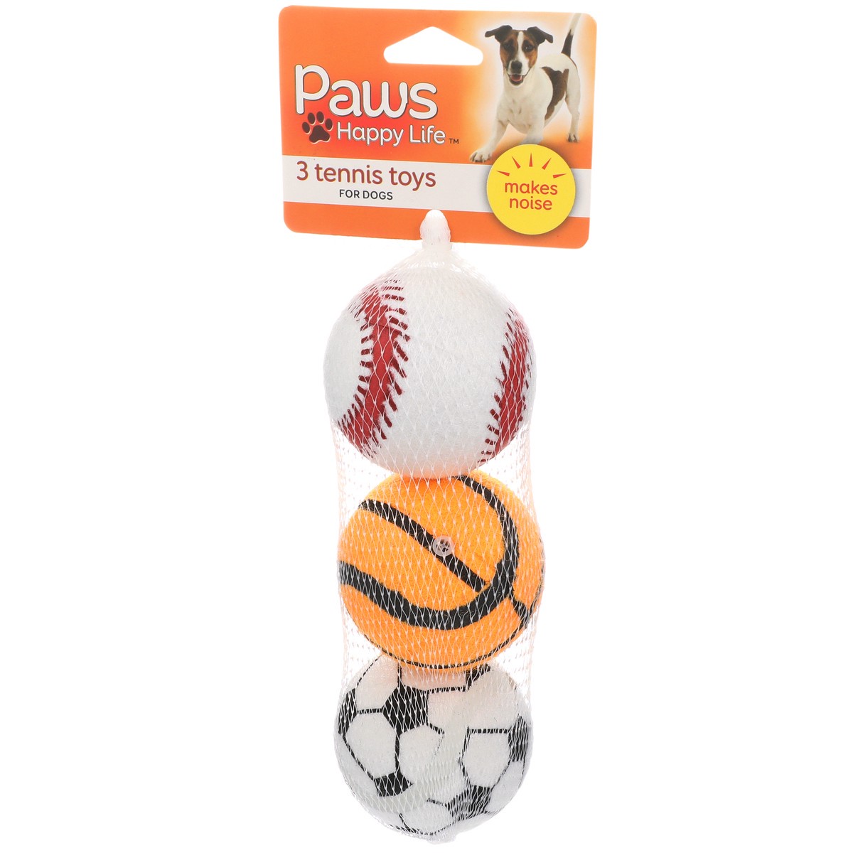 slide 4 of 8, Paws Happy Life Dog Toy, 3 Tennis Toys, 3 ct