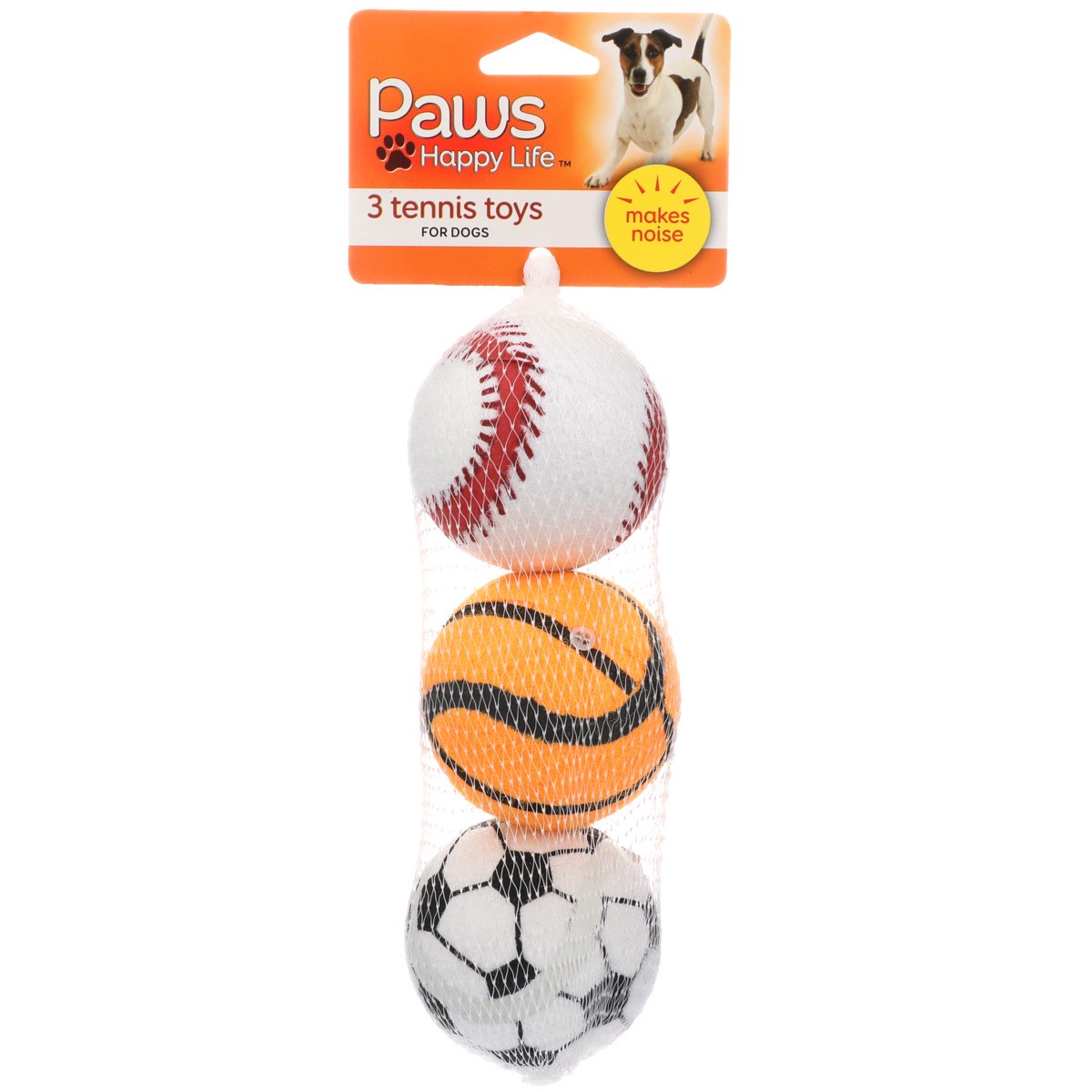 slide 7 of 8, Paws Happy Life Dog Toy, 3 Tennis Toys, 3 ct