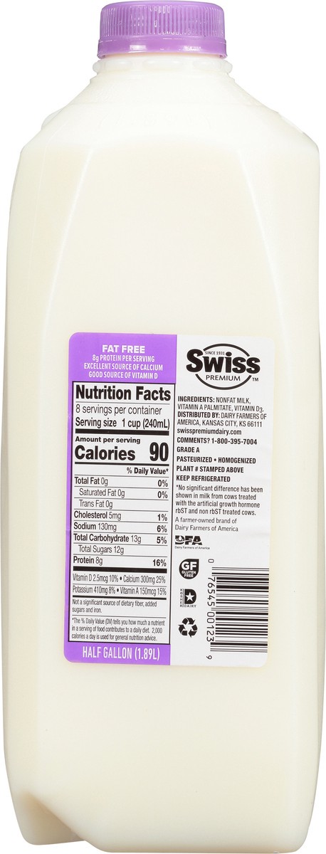 slide 7 of 14, Swiss Fat Free Milk 0.5 gl, 1/2 gal