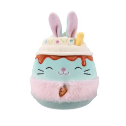 Squishmallows Eaton - Light Teal Bunny Latte With Closed Eyes And Pink Fuzzy Sleeve