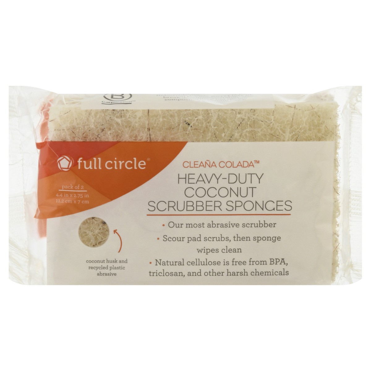 slide 4 of 10, Full Circle Cleana Colada Pack of 2 Heavy-Duty Coconut Scrubber Sponges 2 ea, 2 ct