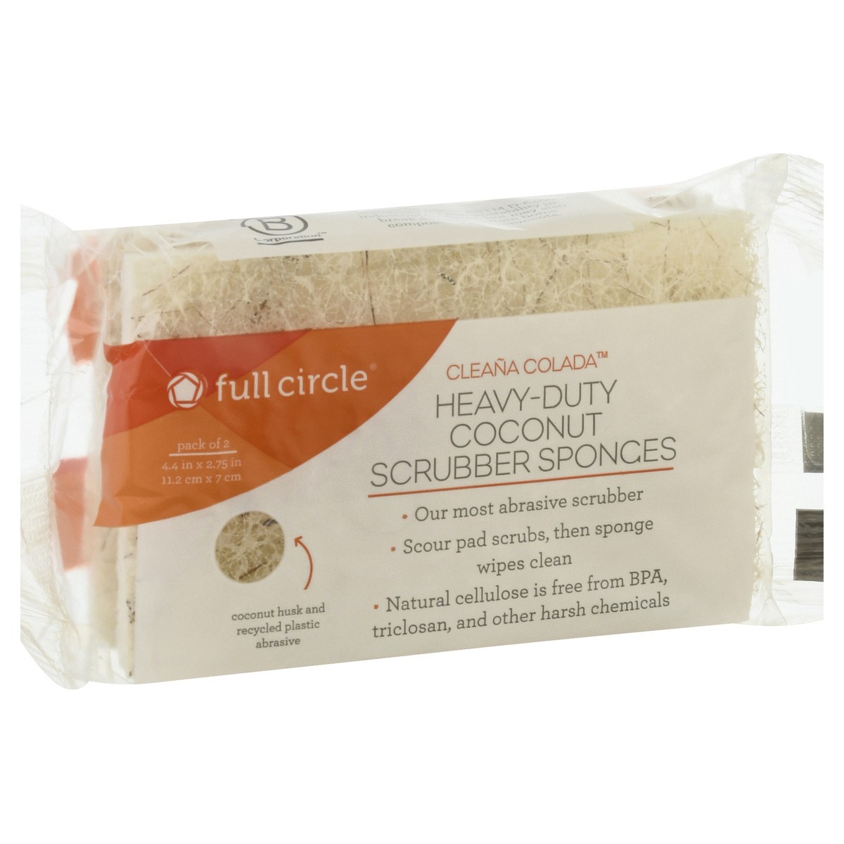 slide 5 of 10, Full Circle Cleana Colada Pack of 2 Heavy-Duty Coconut Scrubber Sponges 2 ea, 2 ct