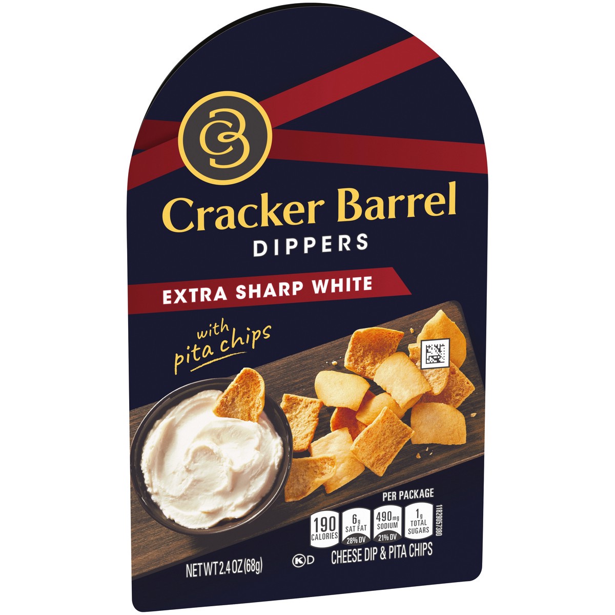 slide 3 of 13, Cracker Barrel Dippers Extra Sharp White Cheddar & Pita Chips, Individually Sealed Single-Serve Snack 2.4 oz. Tray, 2.4 oz