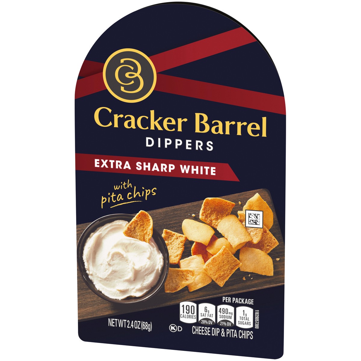 slide 4 of 13, Cracker Barrel Dippers Extra Sharp White Cheddar & Pita Chips, Individually Sealed Single-Serve Snack 2.4 oz. Tray, 2.4 oz