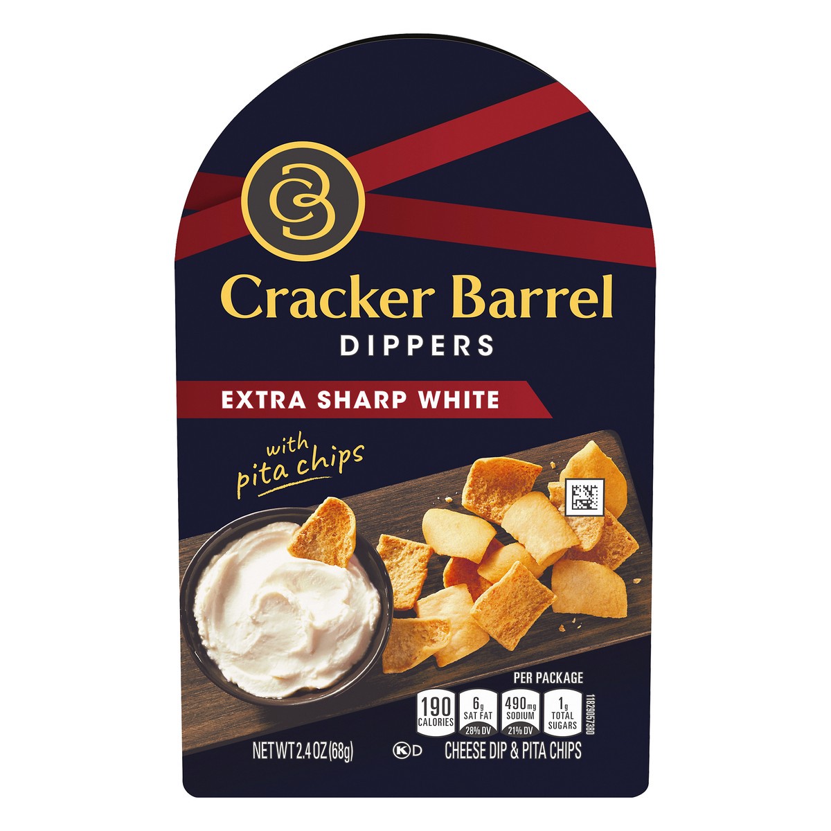 slide 7 of 13, Cracker Barrel Dippers Extra Sharp White Cheddar & Pita Chips, Individually Sealed Single-Serve Snack 2.4 oz. Tray, 2.4 oz