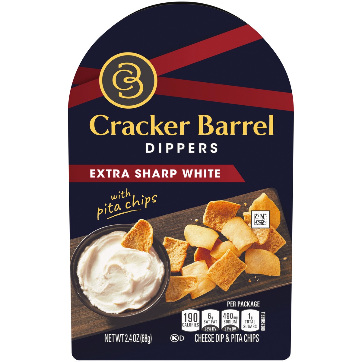 slide 1 of 13, Cracker Barrel Dippers Extra Sharp White Cheddar & Pita Chips, Individually Sealed Single-Serve Snack 2.4 oz. Tray, 2.4 oz