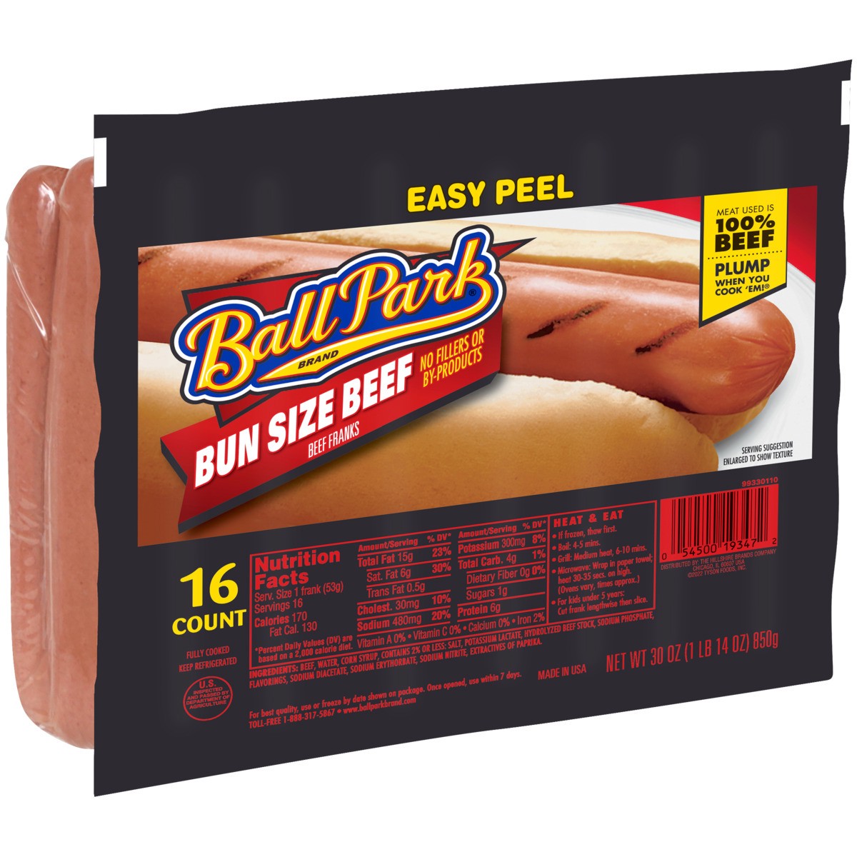 slide 2 of 4, Ball Park® Beef Hot Dogs, Bun Size Length, 16 Count, 16 ct
