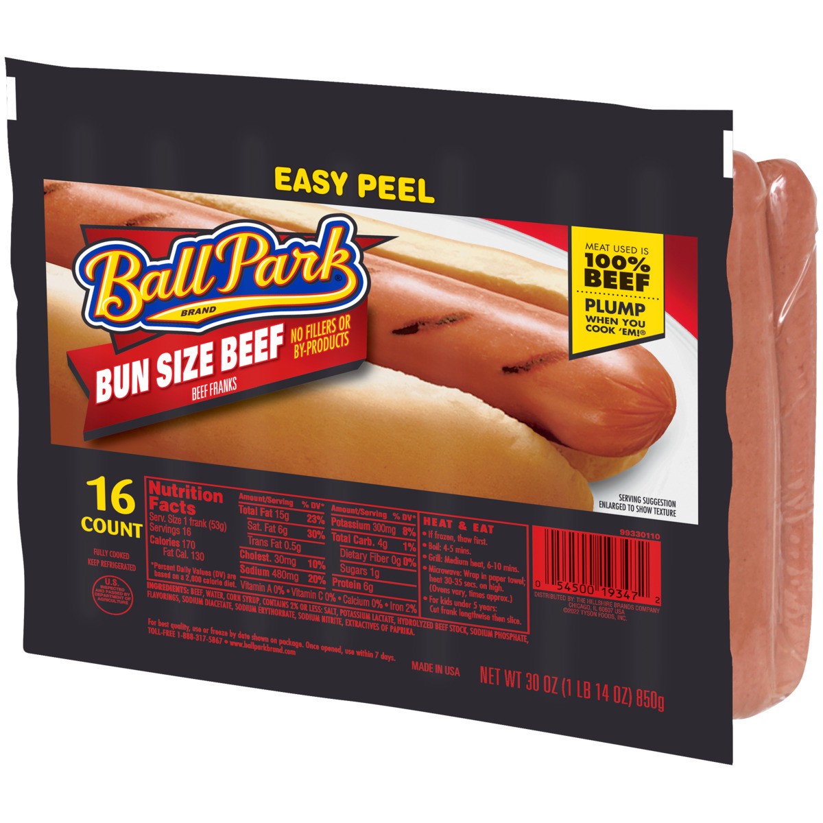 slide 3 of 4, Ball Park® Beef Hot Dogs, Bun Size Length, 16 Count, 16 ct