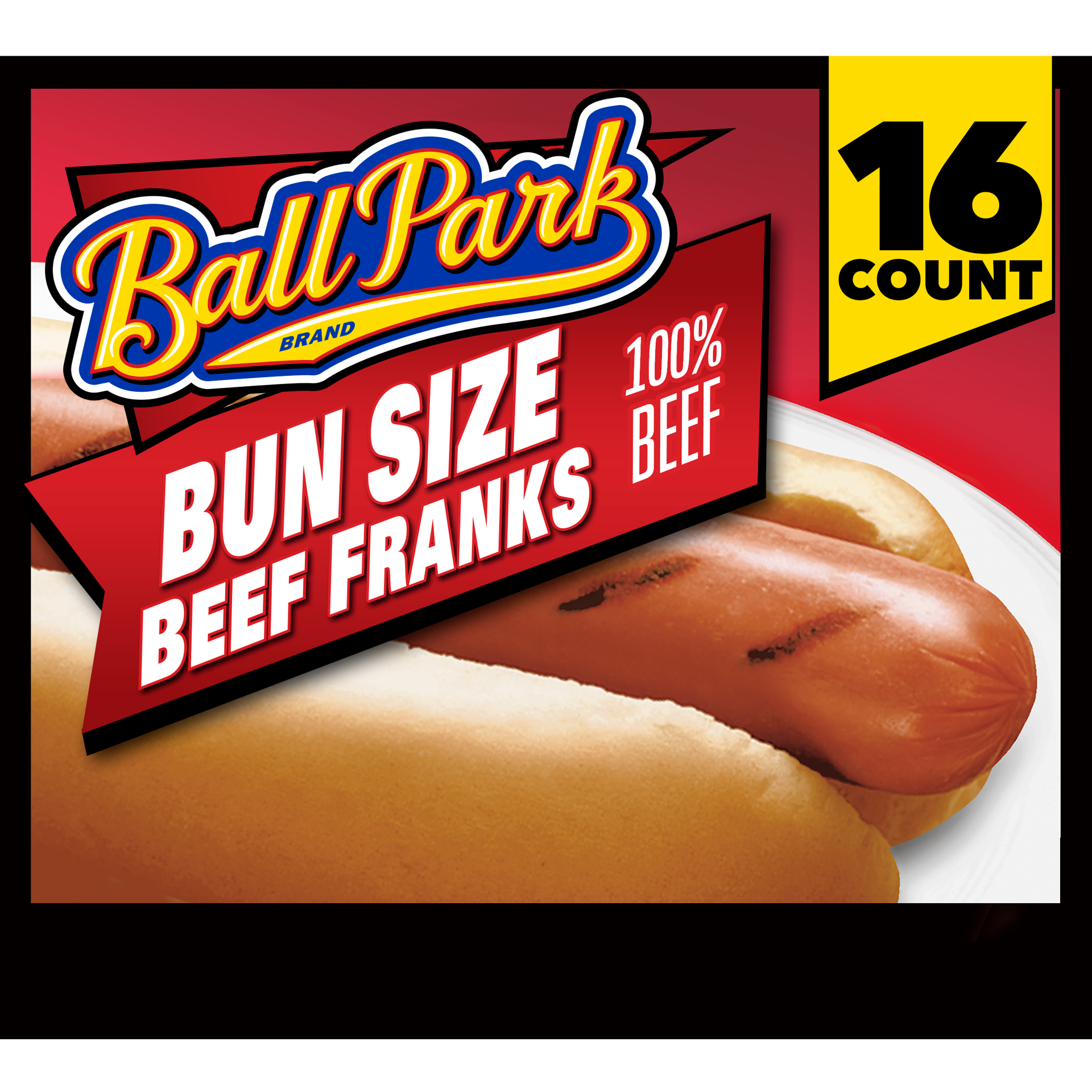 slide 1 of 4, Ball Park Bun Length Hot Dogs, Beef, 16 Count, 850.49 g