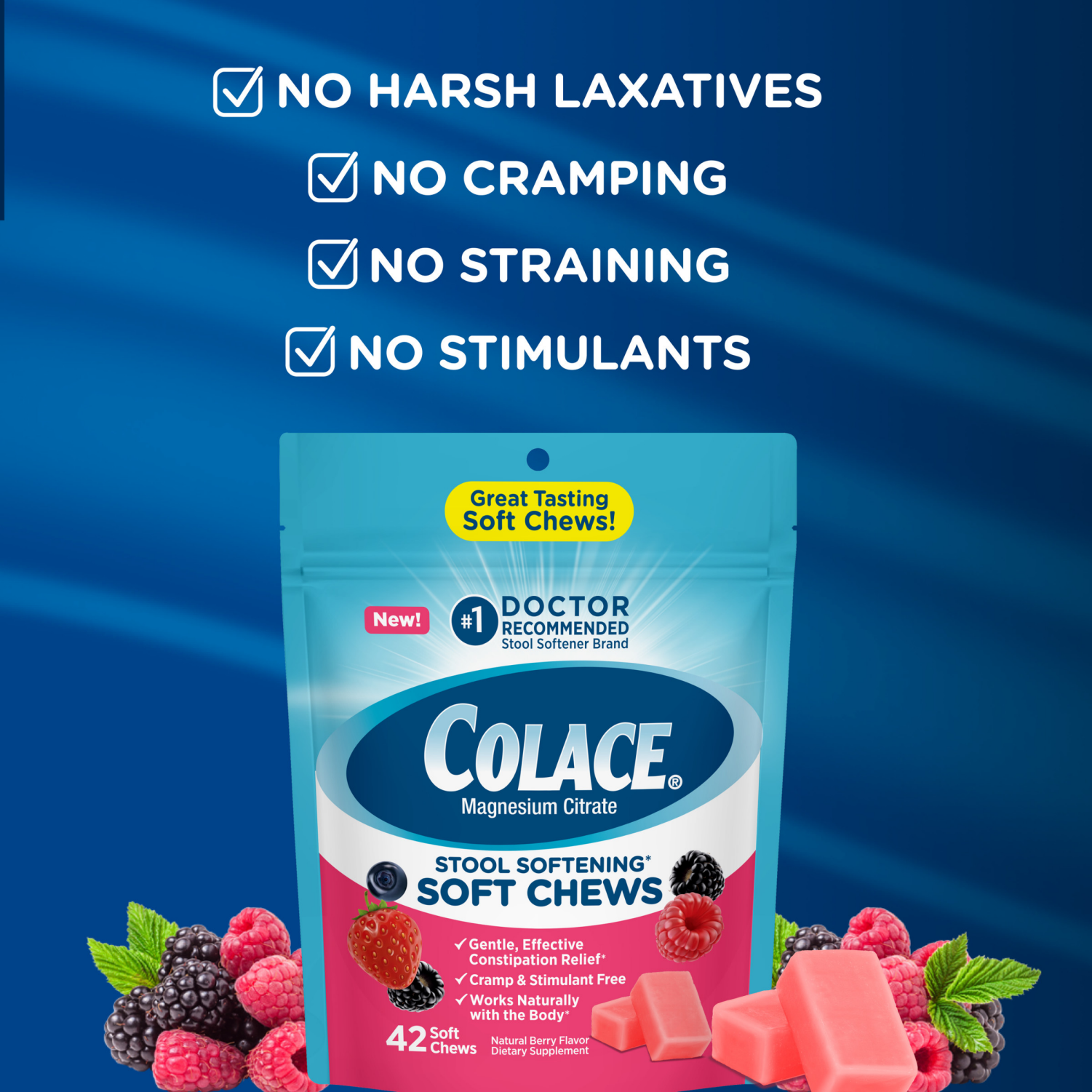 slide 6 of 6, Colace Stool Softening Soft Chews Berry, 42 ct
