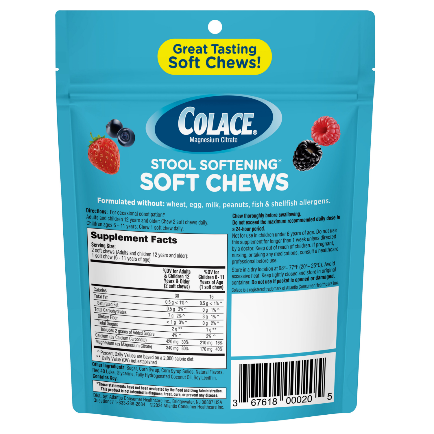 slide 2 of 6, Colace Stool Softening Soft Chews Berry, 42 ct