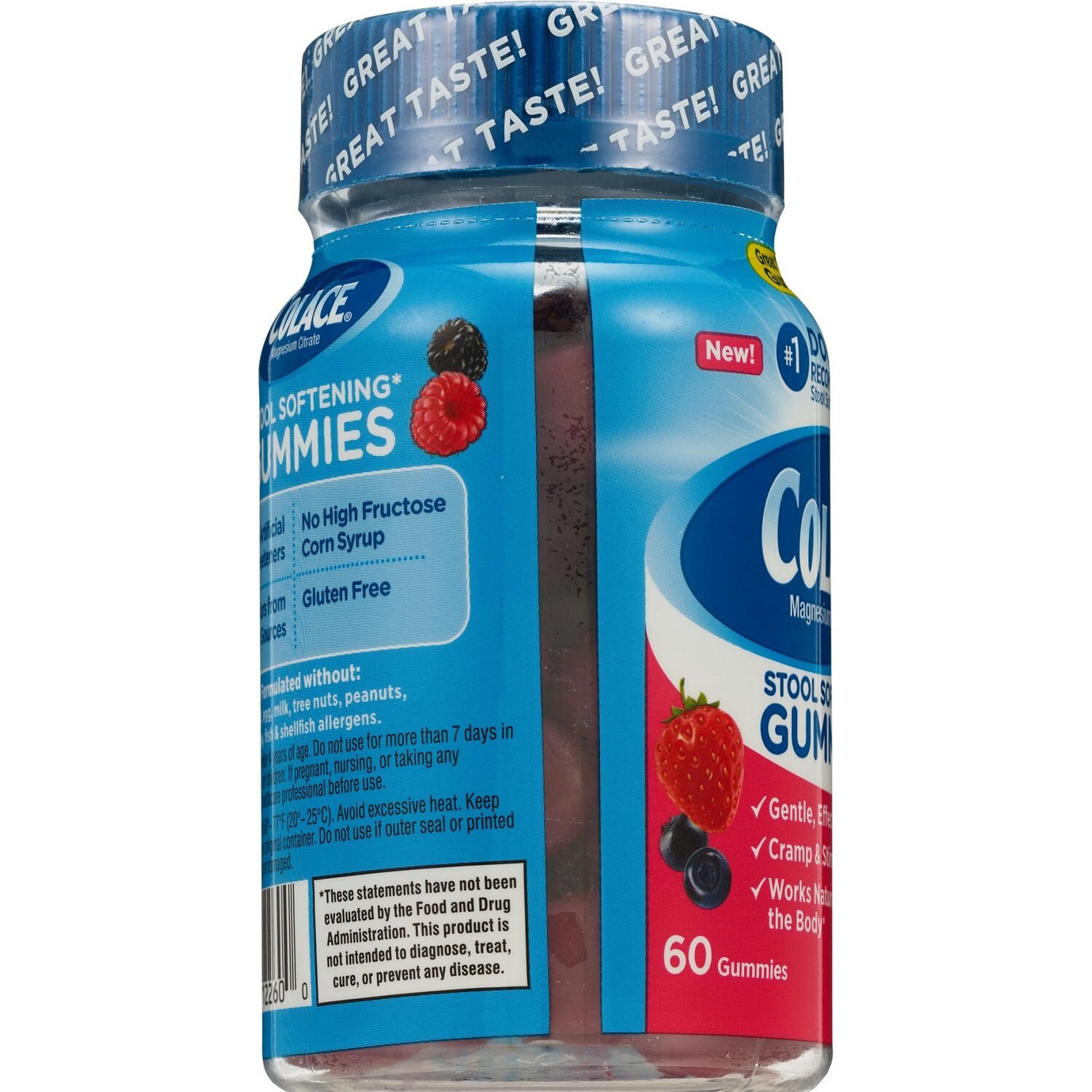 slide 4 of 4, Colace Stool Softener Gummies, Magnesium Citrate , Berry Flavored 60 Ct, 60 ct