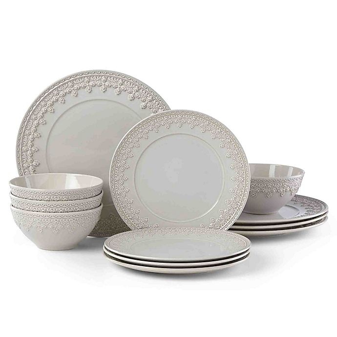 slide 1 of 1, Lenox Chelse Muse Fleur Grey Dinnerware Set, 12 ct