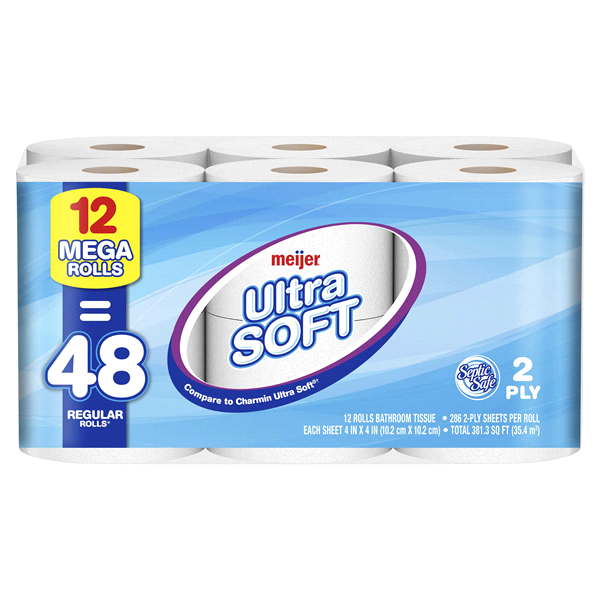 slide 1 of 1, Meijer Ultra Soft Bath Tissue 12 Mega, 12 ct