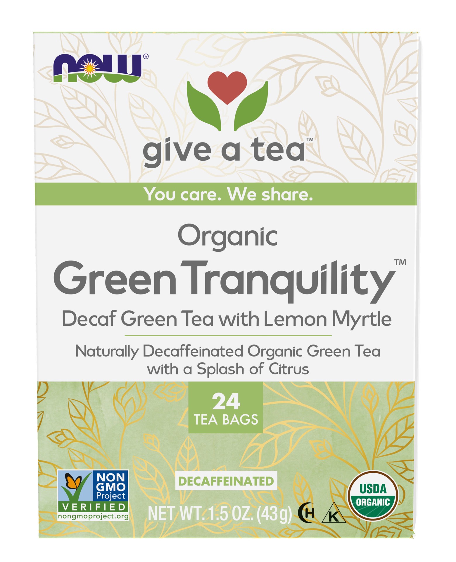 slide 1 of 4, NOW Natural Foods Green Tranquility™ Tea, Organic - 24 Tea Bags, 24 ct