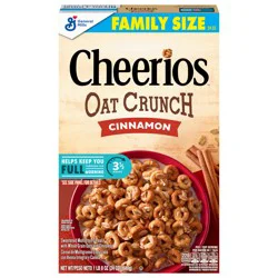 Cheerios Oat Crunch Cinnamon Breakfast Cereal, Made with Whole Grain, Family Size, 24 oz