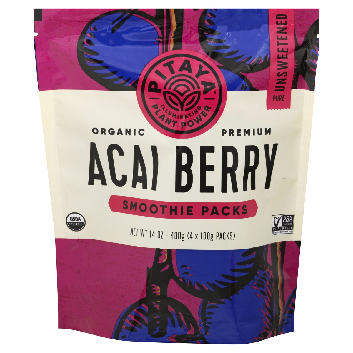 slide 1 of 1, Pitaya Plus Organic Acai Berry Smoothie Packs, 4 ct; 14 oz