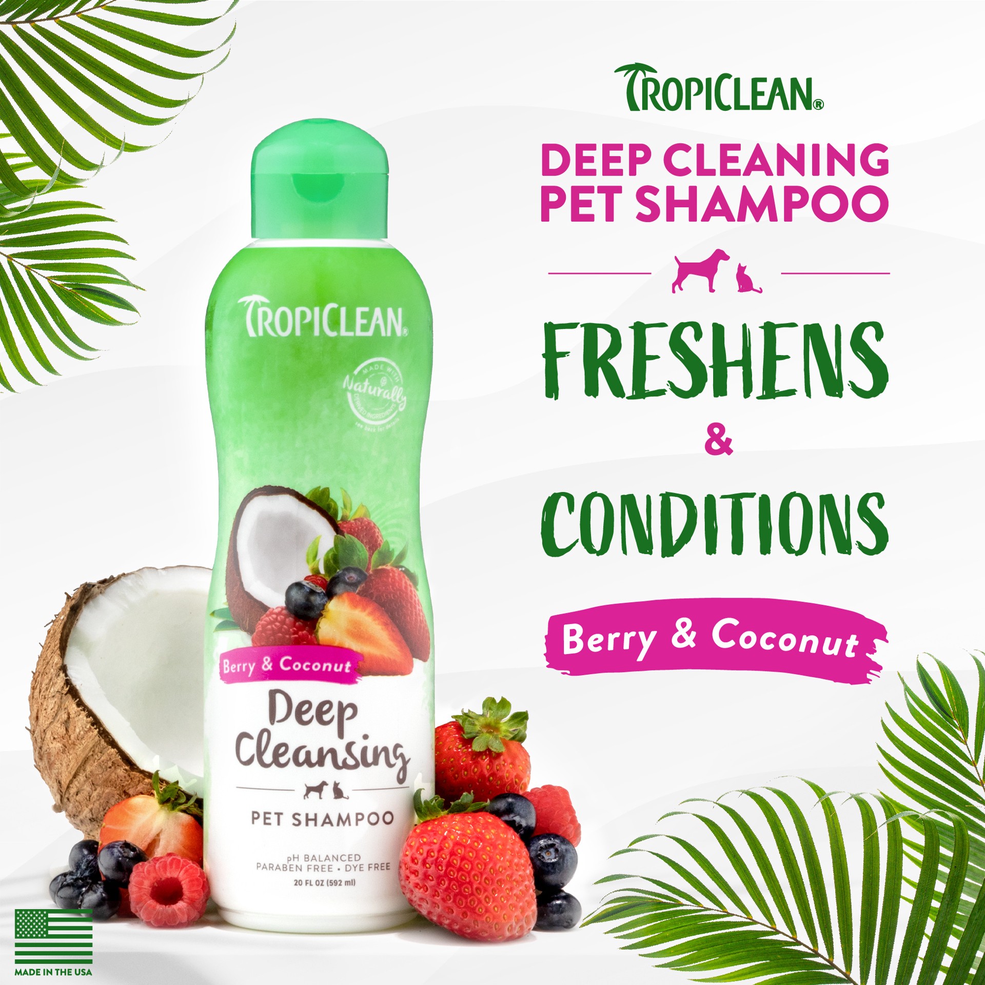 slide 7 of 10, TropiClean Berry & Coconut Deep Cleansing Shampoo for Pets, 20oz, 20 oz